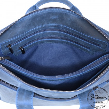 Кожаная деловая сумка "Марк" (синий крейзи)